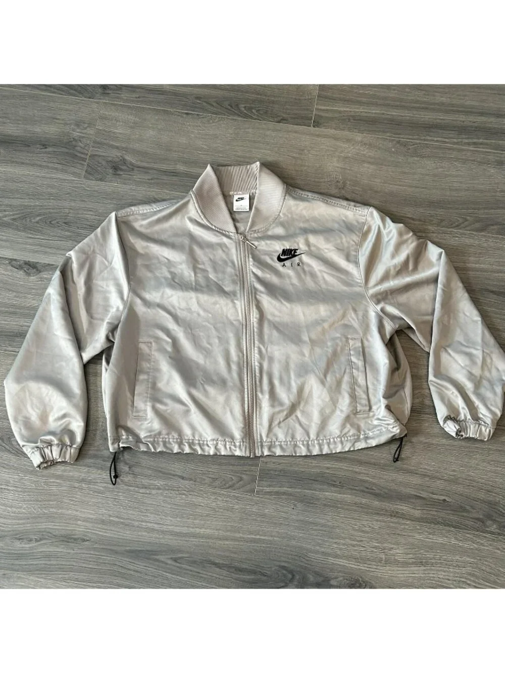 Nike Air Jacket Womens 1X Satin Bomber Windbreaker Full Zip Drawcord Swoosh Crop